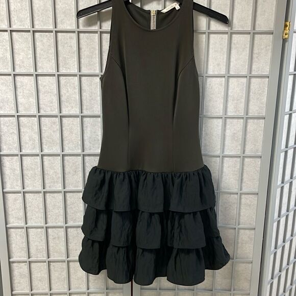 RACHEL Rachel Roy Dark Green Black with Glitter Dress Tiered Ruffles, Size 0 - Picture 1 of 8